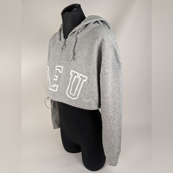 Cropped NEU Neuapparel Hoodie Sweatshirt Grey Women's Medium Long Sleeve - Picture 7 of 8